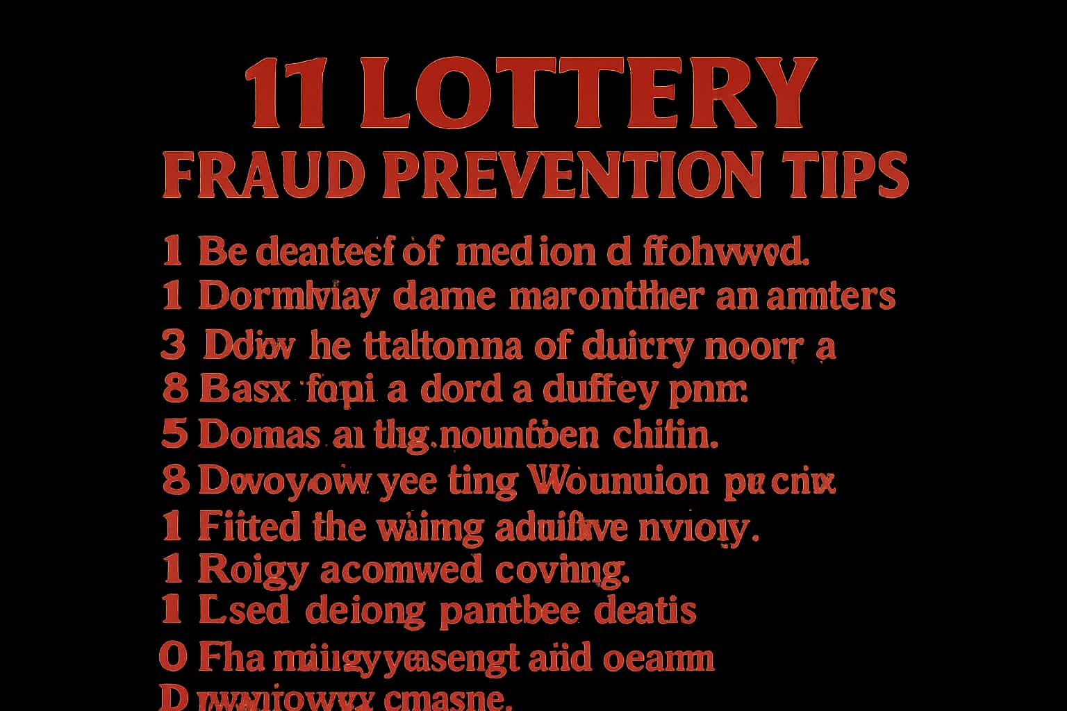 A professional and informative illustration showcasing key fraud prevention tips for the 11 Lottery.